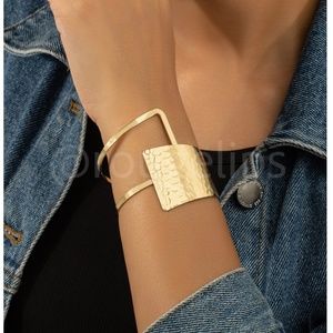 Wide Cuff Bracelet Gold Tone Textured Bangle Large Iron Alloy